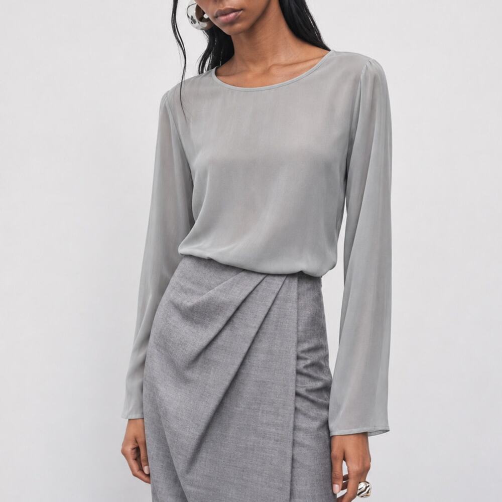 Patrizia Pepe Silk Light Grey Long Sleeve Blouse Size 44